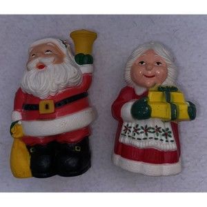 Vintage Mr & Mrs Claus Salt and Pepper Shakers Christmas Hard Plastic Hong Kong